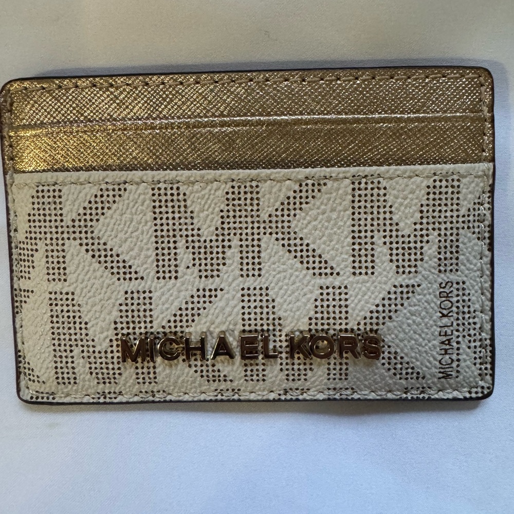 Michael Kors Gold and Cream Card Holder